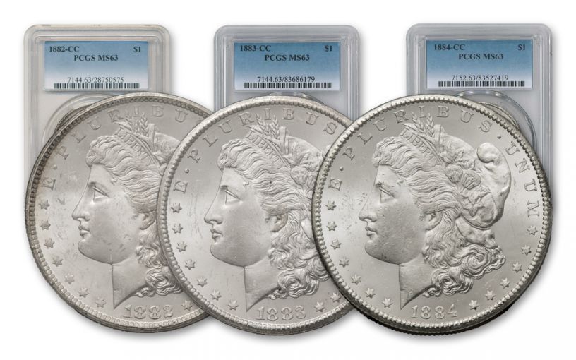 1882-1884-CC Morgan Silver Dollar PCGS MS63 - 3 Piece Set