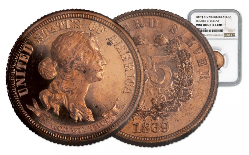 1869 25 Cent Double Struck and Rotated NGC PF64 RD