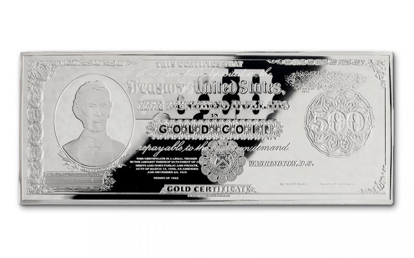 1922 500 Dollar 1-oz Silver Lincoln Gold Treasury Currency Gem Proof 