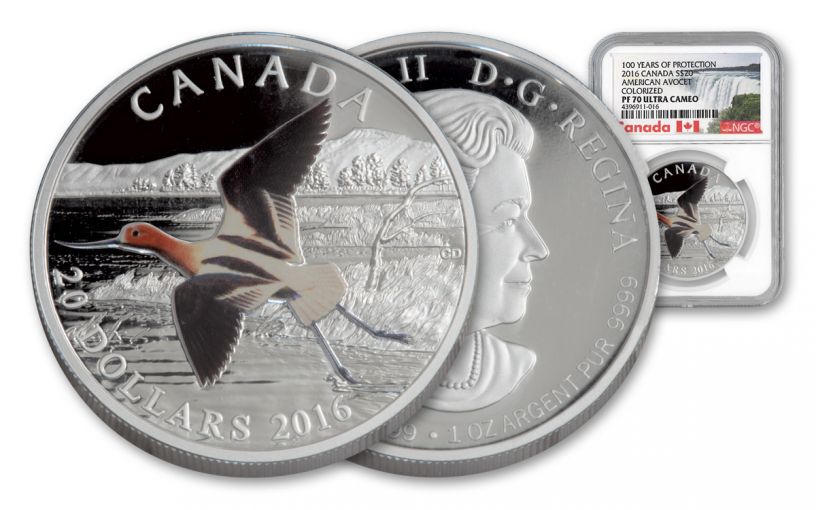 2016 Canada 20 Dollar 1-oz Silver American Avocet NGG PF70UCAM