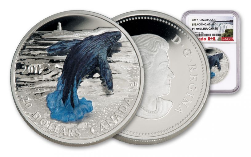 2017 Canada 1 Ounce $20 Silver Breaching Whale 3D Proof NGC PF70UC