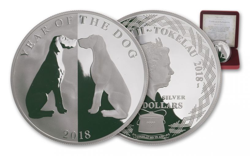 2018 Tokelau $5 One-Ounce Silver Year of the Dog Mirror Proof