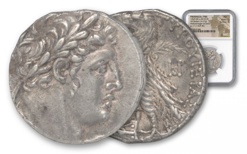 Ancient Greek 110/109 B.C. Greek Silver Shekel of Tyre NGC AU