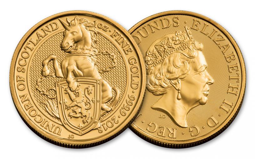 2018 Great Britain 1-oz 100 Pound Gold Queen's Beasts Unicorn Uncirculated 