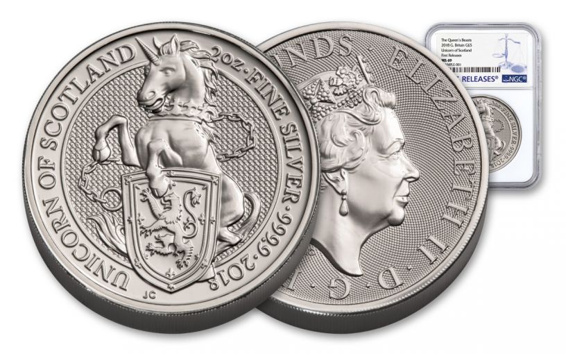 2018 Great Britain 2-oz 5 Pound Silver Queen's Beasts Unicorn MS69- First Releases