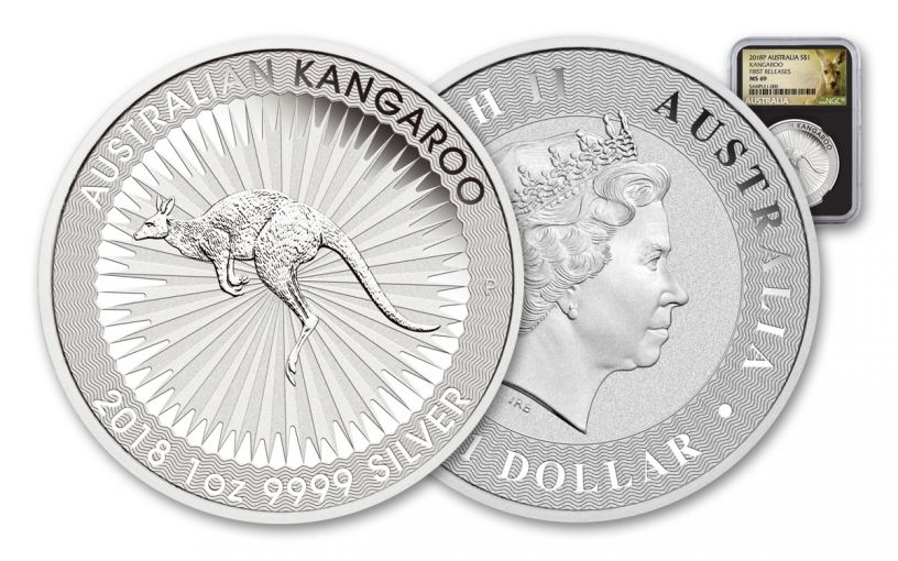 2018 Australia 1 Dollar 1-oz Silver Kangaroo Bullion NGC MS69 First Releases - Black