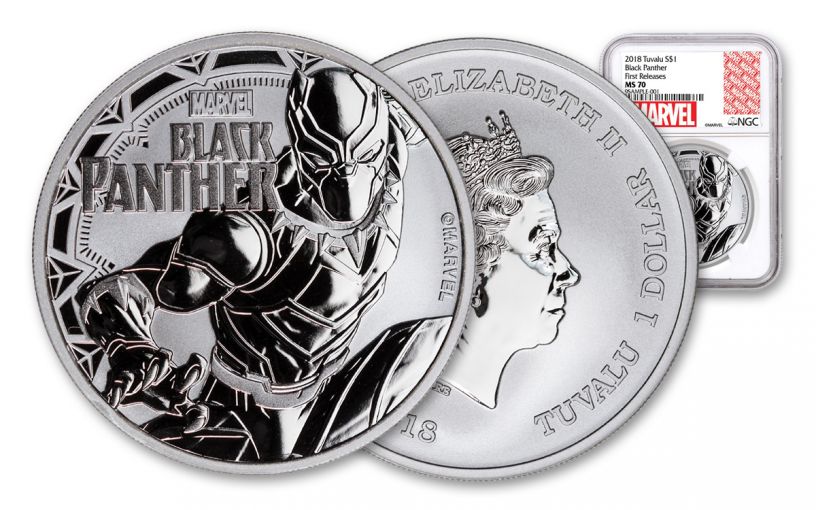 2018 Tuvalu 1 Dollar 1-oz Silver Black Panther NGC MS70- First Releases