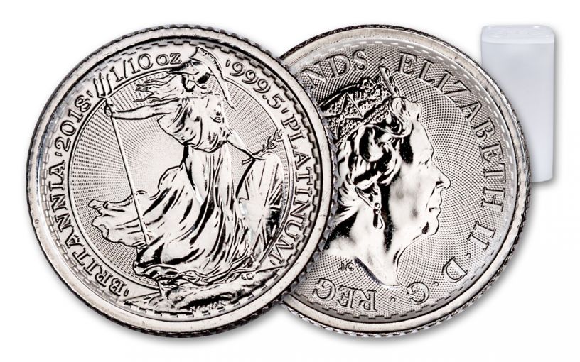 2018 Great Britain 10 pound 1/10-oz Platinum Britannia BU Mint Roll Vault Reserve 25pc