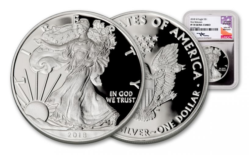 2018-W 1 Dollar 1-oz Silver Eagle NGC PF70UCAM First Releases Mercanti Signed - Silver