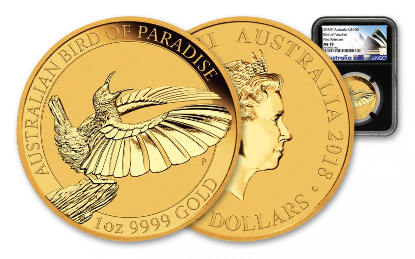 2018 Australia 100 Dollar 1-oz Gold Bird of Paradise NGC MS70 First Releases - Black