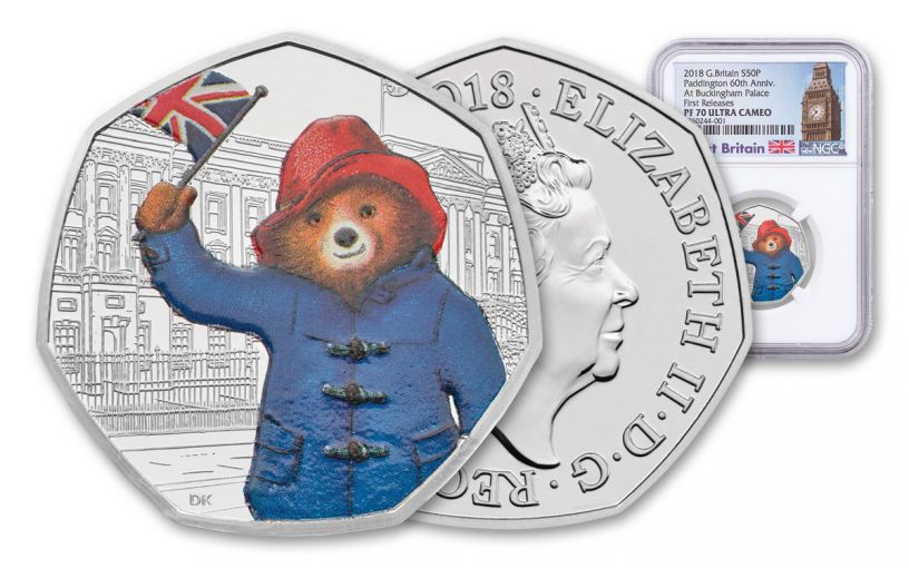 2018 Great Britain 50 Pence 8-Gram Silver Paddington at Buckingham Palace NGC PF70UC First Releases