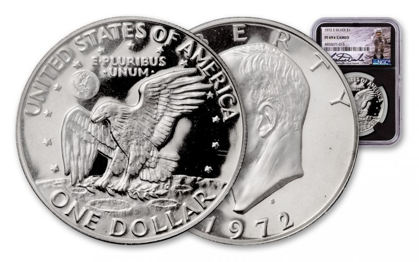 1972-S Eisenhower Dollar NGC PF69* Cameo Charlie Duke Signed Label, Black Core