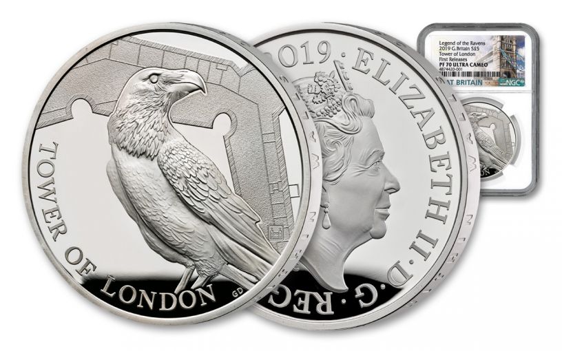 2019 Great Britain £5 Silver Tower of London Ravens NGC PF70UC First Releases