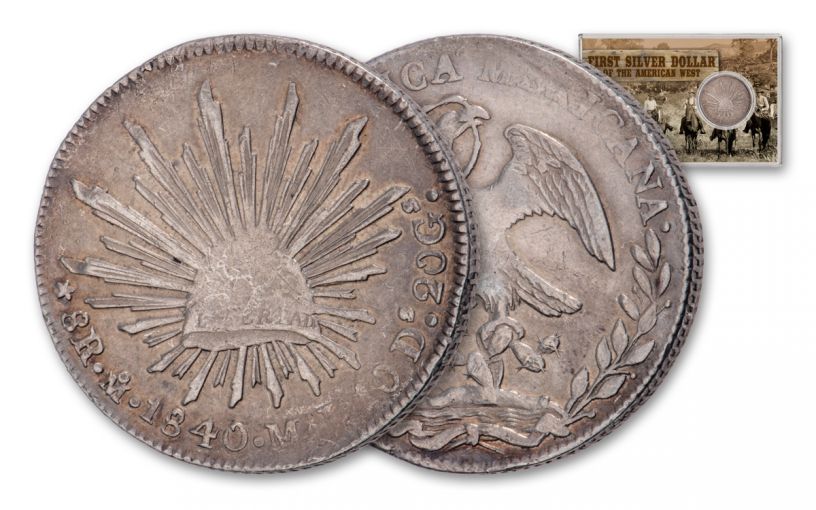 1837–1869 Mexico 8 Reales Cap and Ray F-VF