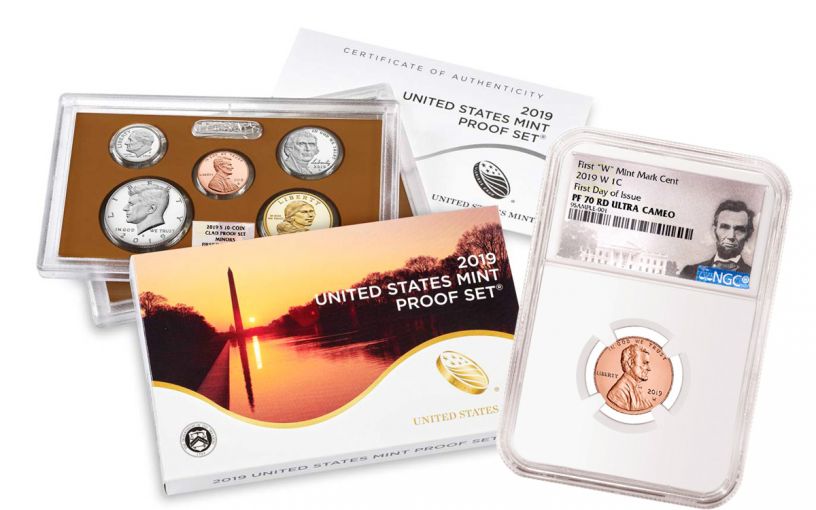 2019-W Lincoln Cent NGC PF70 RD UCAM First Day of Issue + 2019-S United States Proof Set NGC Gem Proof First Day of Issue