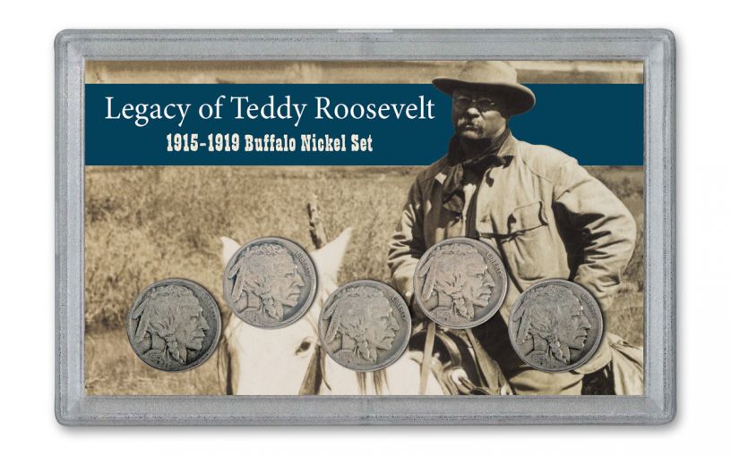 1915-1919 Buffalo Nickel Legacy of Teddy Roosevelt 5-pc Set