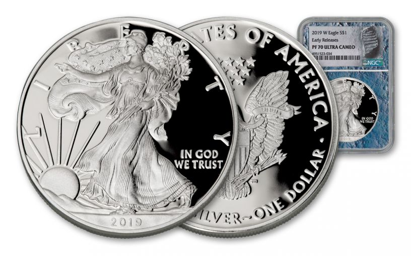 2019-W $1 1-oz Silver Eagle NGC Proof PF70UC Early Releases w/Moon Core & Label