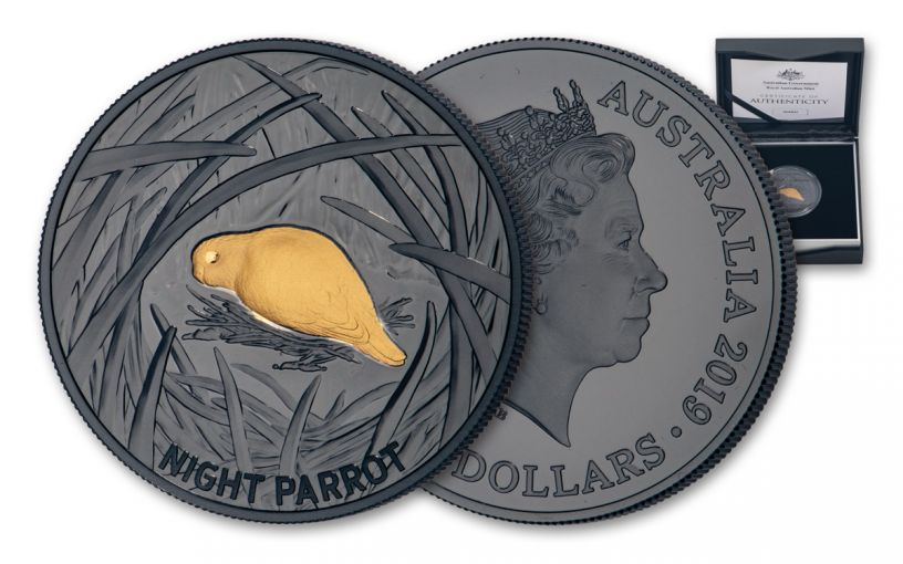 2019 $5 1-oz Silver Australia Echoes of Australian Fauna Night Parrot Nickel-Plated Proof