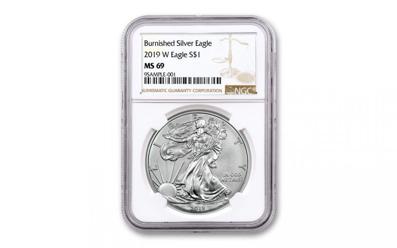 2019-W $1 1-oz Burnished Silver Eagle NGC MS69 w/Brown Label