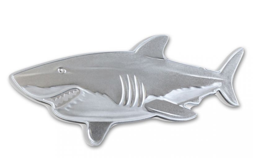 2019 Solomon Islands $2 1-oz Silver Hunters of the Deep Great White Shark Shaped Proof