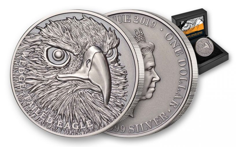 2019 Niue $1 1-oz Silver Wedge Tailed Eagle Ultra High Relief Antiqued Proof