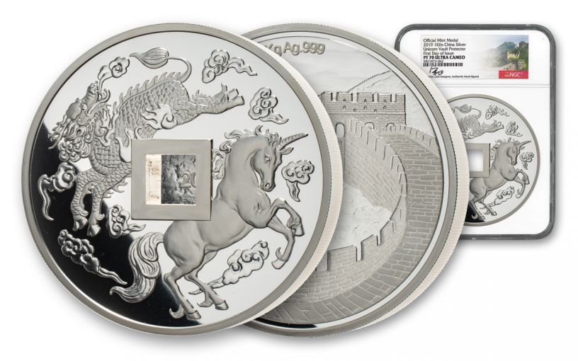 2019 China Kilo Silver Unicorn Vault Protector NGC PF70UC First Day of Issue w/Song Signature