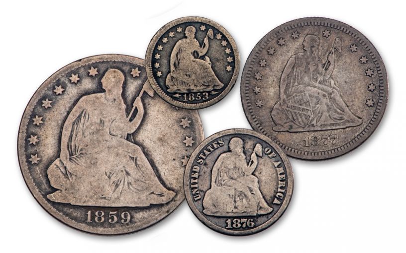 1837–1891 Seated Liberty 4-pc Mint Mark Set