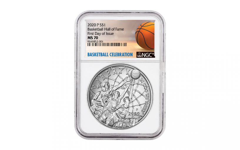 2020-P $1 Silver Basketball Hall of Fame NGC MS70 First Day of Issue