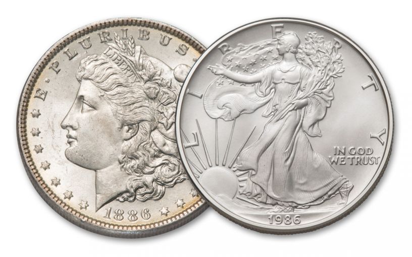 1886-P Morgan Silver Dollar & 1986 Silver Eagle 2-pc Set BU | GovMint.com
