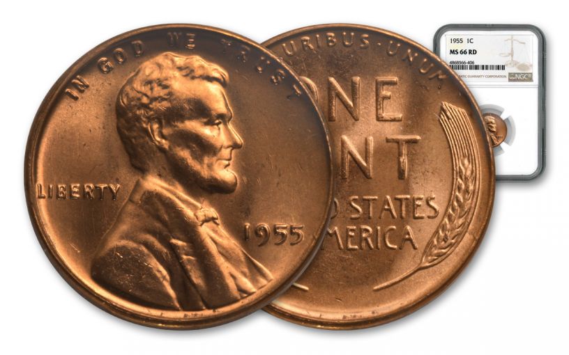 1955-P One Cent Lincoln PCGS MS66 Red
