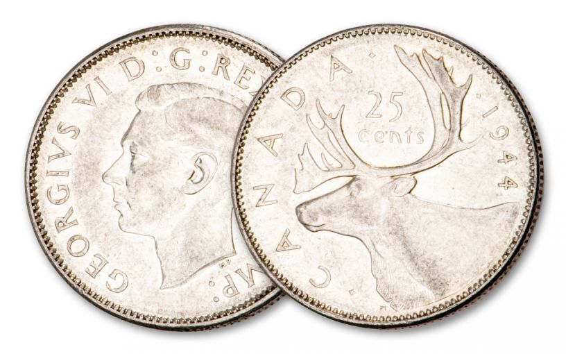 1944 Canada 25 Cents Silver George VI Deer VF–XF