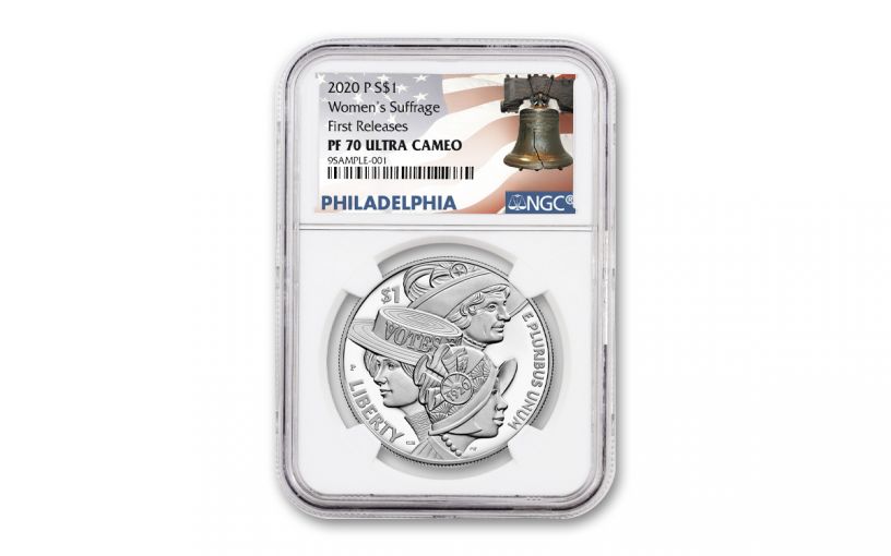 2020 P Silver $1 Women's Suffrage PF70 Ultra Cameo w/ Liberty Bell Label First Releases
