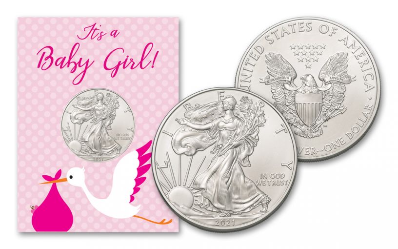 2021 $1 1-oz American Silver Eagle BU Baby Girl Card