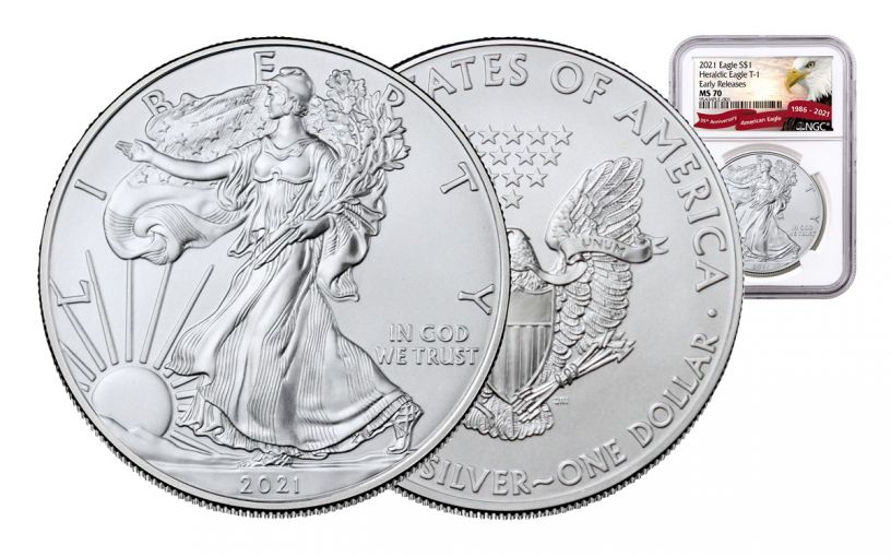 2021 $1 1-oz Silver Eagle NGC MS70 Early Releases w/Eagle Label