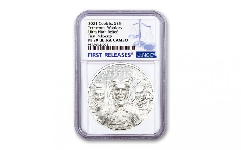 Cook Islands 2021 Terracotta Warriors Ultra High Relief 1 oz Silver Proof $5 Coin NGC PF70 UC FR
