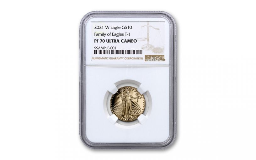 2021-W $10 1/4-oz Gold American Eagle Proof T-1 NGC PF70UC Brown Label