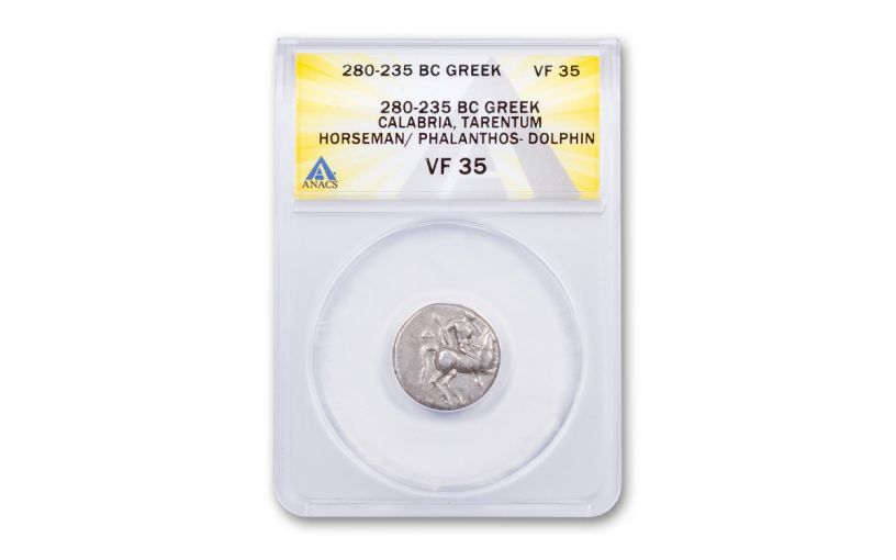 Ancient Greek Silver Didrachm of Tarentum Circa 350 B.C.