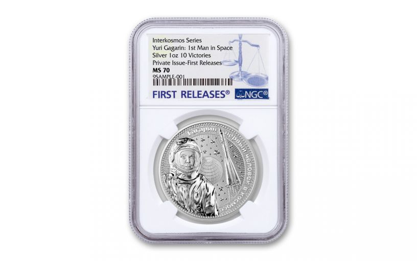 2021 Germania Mint 1-oz Silver Interkosmos: Gragarin NGC MS70 First Releases