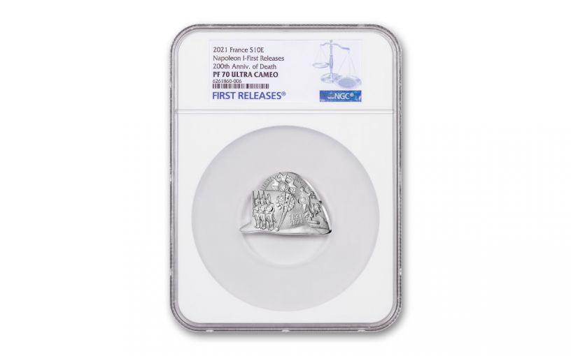 2021 France €10 22.2-gm Silver Napoleon Bicorne Hat Proof NGC PF70 First Releases