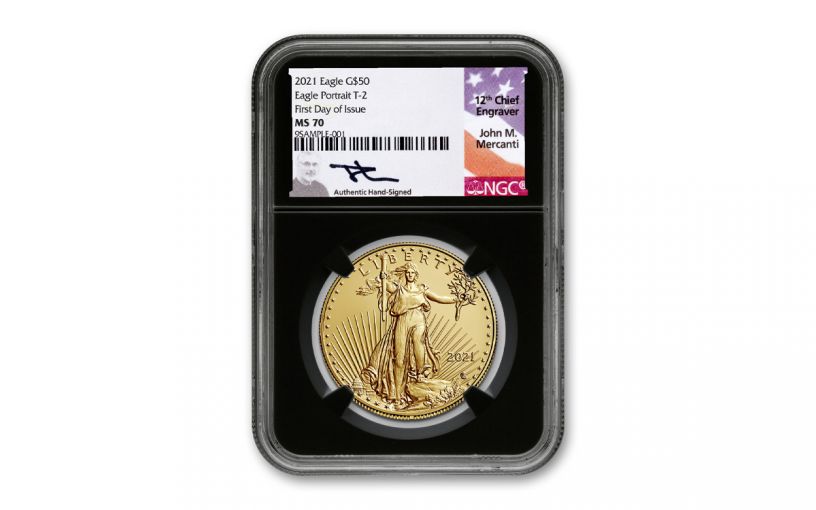 2021 $50 1-oz Gold Eagle Type 2 NGC MS70 FDI w/Black Core & Mercanti