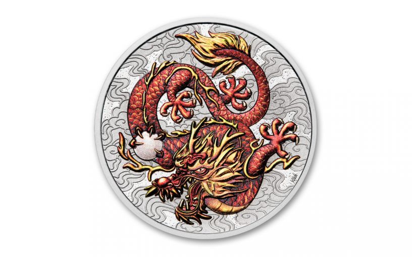 2021 Australia $1 1-oz Silver Dragon Colorized BU