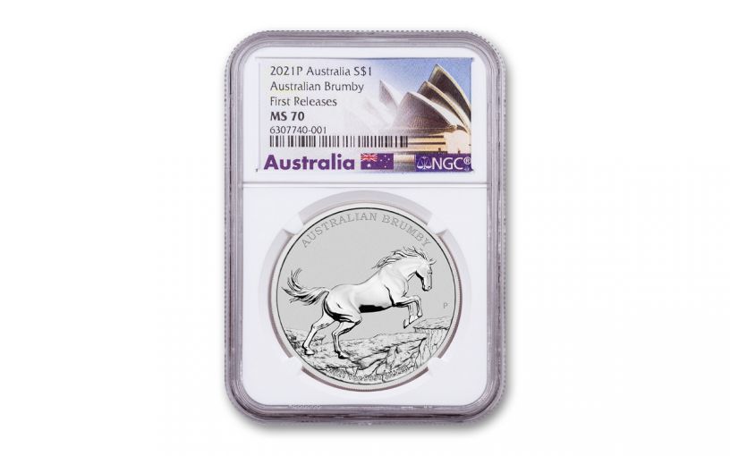 Australia 2021 $1 1oz Silver Brumby NGC MS70 FR 
