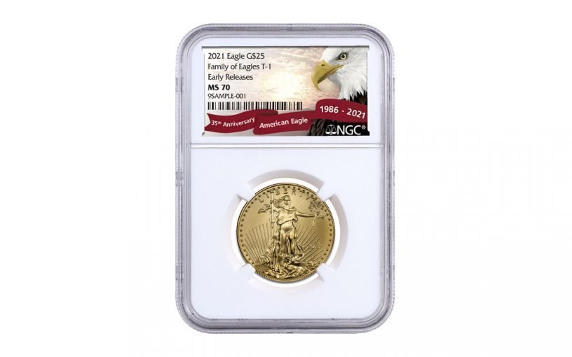 2021 $25 1/2-oz Gold American Eagle NGC MS70 Early Releases w/Eagle Label 