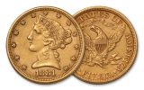 1866–1908 $5 Gold Liberty Head Type II XF 