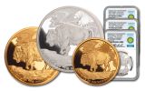 2019 Smithsonian Gold & Silver Buffalo at the Castle 3-Piece Set NGC PF70UC - Niekerk Signed Label