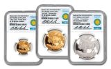 2019 Smithsonian Gold & Silver Buffalo at the Castle 3-Piece Set NGC PF70UC - Niekerk Signed Label