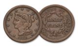 1808–1857 Half Cent & Large Cent 2-pc Set VG–VF w/Medal