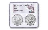 2021 $1 1-oz Silver Eagle Type 1 & Type 2 NGC MS69 BU 2-pc Set w/Reverse Label & 2-Coin Holder