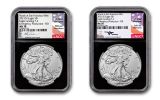 2021(S) $1 1-oz Silver Type 2 Eagle Struck At San Francisco Emergency Production 2-pc Set NGC MS70 First Day of Issue w/Black Core, Flag Label & Gaudioso & Mercanti Signatures