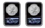 2021(S) $1 1-oz Silver Type 2 Eagle Struck At San Francisco Emergency Production 2-pc Set NGC MS70 First Day of Issue w/Black Core, Flag Label & Gaudioso & Mercanti Signatures